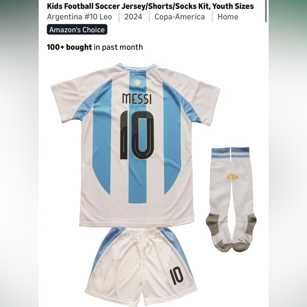 Kids Argentina Soccer Jersey Set - Blue and White